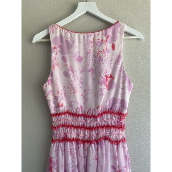 ABS Floral Smocked Dress V-Neck Sleeveless Lined Prom Party - Picture 6 of 11